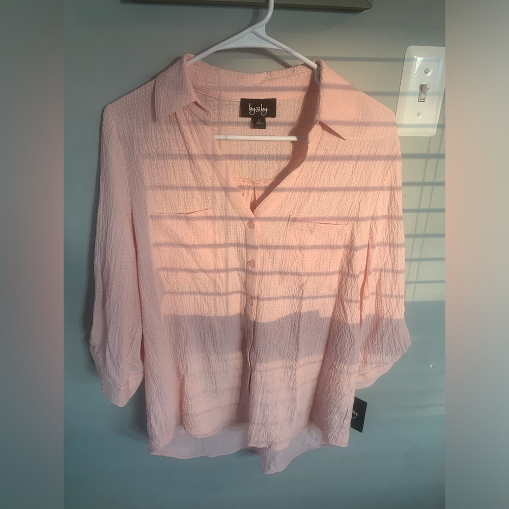 by & by Light Pink Seersucker Blouse